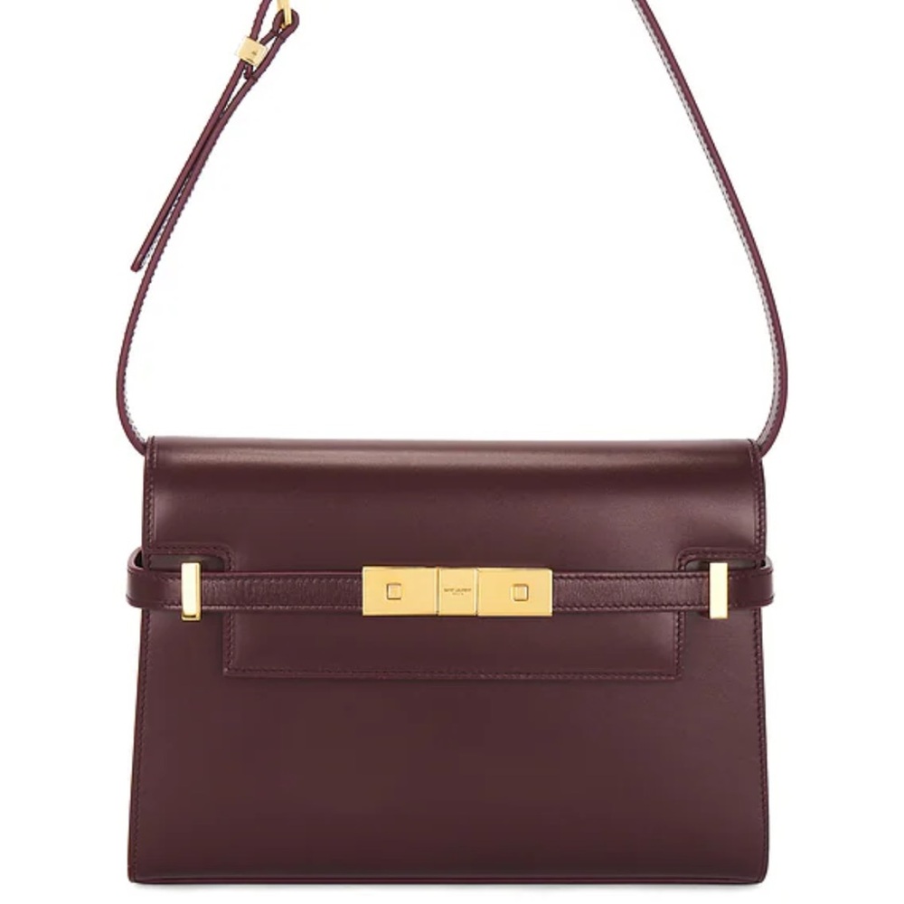 Saint Laurent Bordeaux Leather Shoulder Bag with Gold Hardware